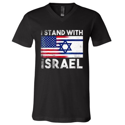 I Stand With Israel Pray For Israel US And Israel Flag  V-Neck T-Shirt