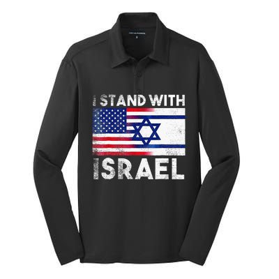 I Stand With Israel Pray For Israel US And Israel Flag  Silk Touch Performance Long Sleeve Polo