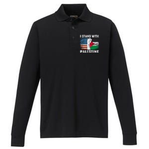 I Stand With Palestine For Their Freedom Us Palestine Flag Performance Long Sleeve Polo