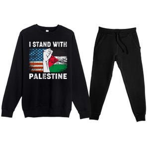 I Stand With Palestine For Their Freedom Us Palestine Flag Premium Crewneck Sweatsuit Set