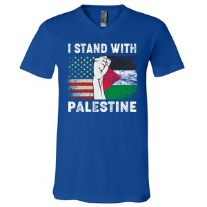 I Stand With Palestine For Their Freedom Us Palestine Flag V-Neck T-Shirt