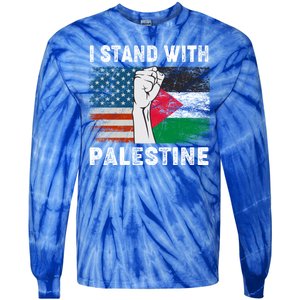 I Stand With Palestine For Their Freedom Us Palestine Flag Tie-Dye Long Sleeve Shirt