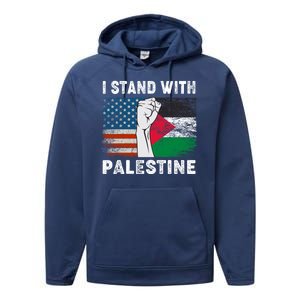 I Stand With Palestine For Their Freedom Us Palestine Flag Performance Fleece Hoodie