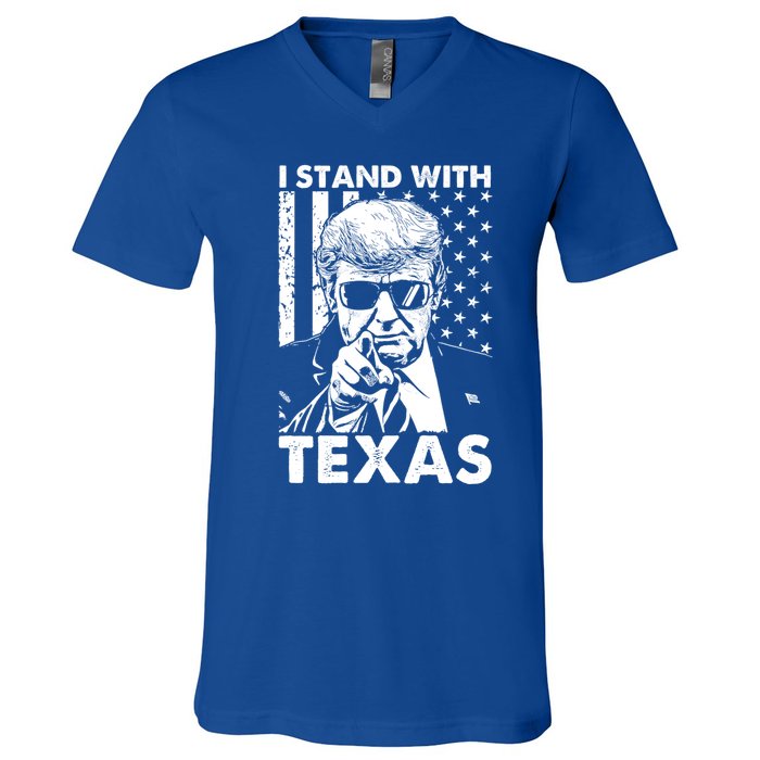 I Stand With Texas Trump Usa American Flag Gift V-Neck T-Shirt