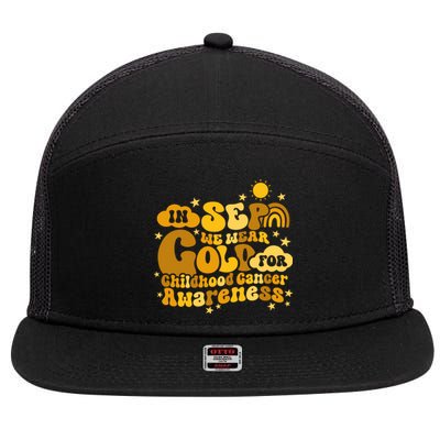 In September We Wear Gold  Childhood Cancer Awareness 7 Panel Mesh Trucker Snapback Hat