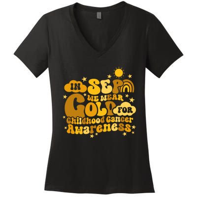 In September We Wear Gold  Childhood Cancer Awareness Women's V-Neck T-Shirt