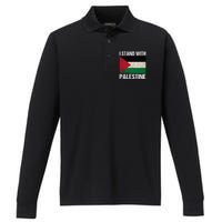 I Stand With Palestine For Their Freedom Us Palestine Flag Performance Long Sleeve Polo