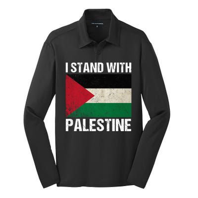 I Stand With Palestine For Their Freedom Us Palestine Flag Silk Touch Performance Long Sleeve Polo