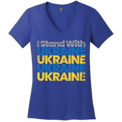 I Stand With Ukraine Ukrainian Flag Ukrainians Gift Women's V-Neck T-Shirt