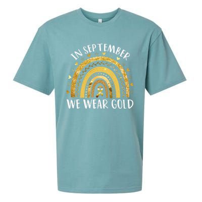 In September We Wear Gold Childhood Cancer Awareness Rainbow Sueded Cloud Jersey T-Shirt