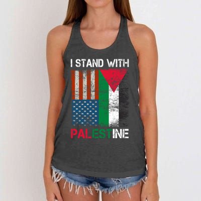 I Stand With Palestine Us Flag Palestinians Fla Women's Knotted Racerback Tank