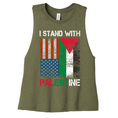 I Stand With Palestine Us Flag Palestinians Fla Women's Racerback Cropped Tank