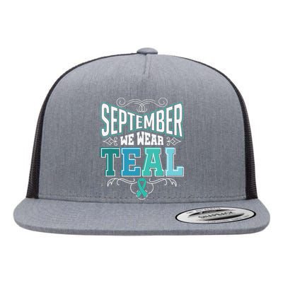 In September We Wear Teal Rainbow Ovarian Cancer Awareness Tank Top Flat Bill Trucker Hat