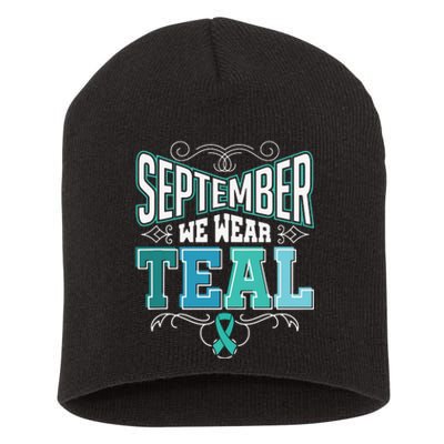 In September We Wear Teal Rainbow Ovarian Cancer Awareness Tank Top Short Acrylic Beanie