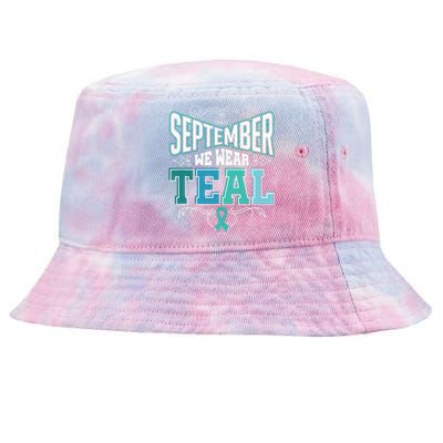 In September We Wear Teal Rainbow Ovarian Cancer Awareness Tank Top Tie-Dyed Bucket Hat