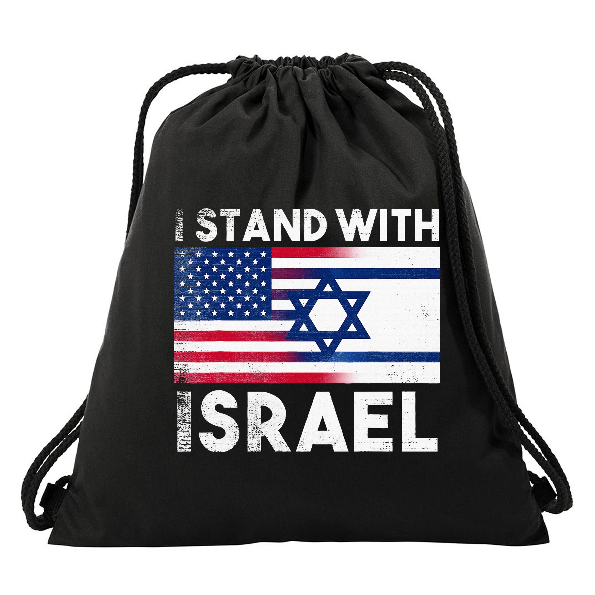 I Stand With Israel Pray For Israel US and Israel Flag Drawstring Bag