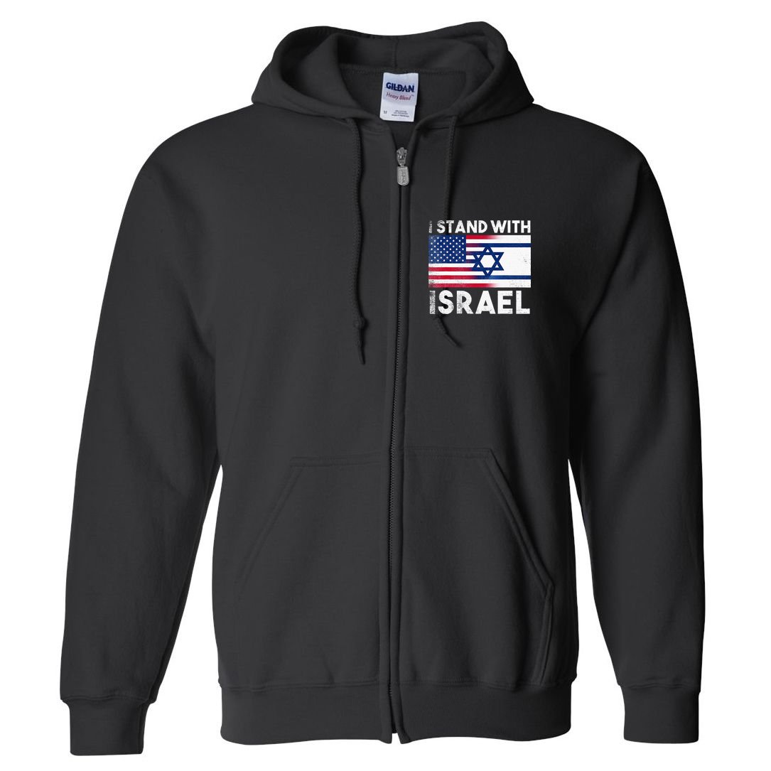 I Stand With Israel Pray For Israel US and Israel Flag Full Zip Hoodie