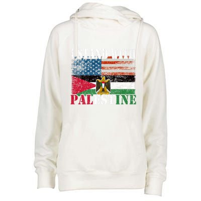 I Stand With Palestine Us Flag Palestinians Flag Womens Funnel Neck Pullover Hood