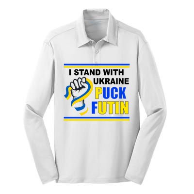 I Stand With Ukraine Puck Futin (Putin) Silk Touch Performance Long Sleeve Polo