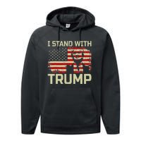 I Stand With Trump American Flag Woman USA Vintage Performance Fleece Hoodie