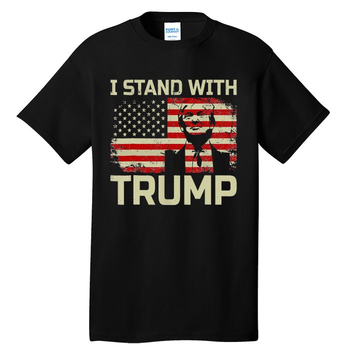 I Stand With Trump American Flag Woman USA Vintage Tall T-Shirt