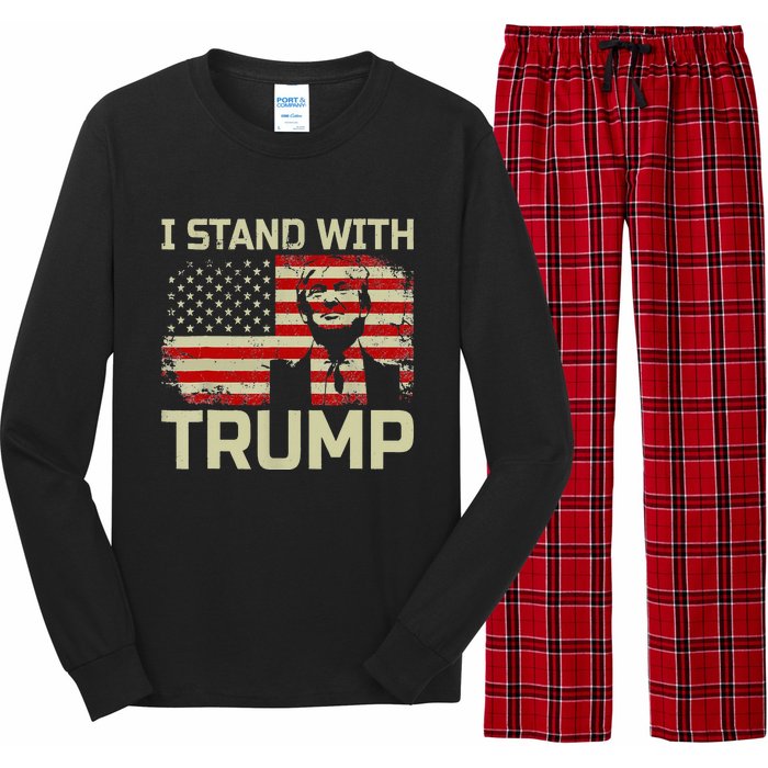 I Stand With Trump American Flag Woman USA Vintage Long Sleeve Pajama Set