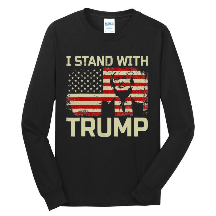 I Stand With Trump American Flag Woman USA Vintage Tall Long Sleeve T-Shirt