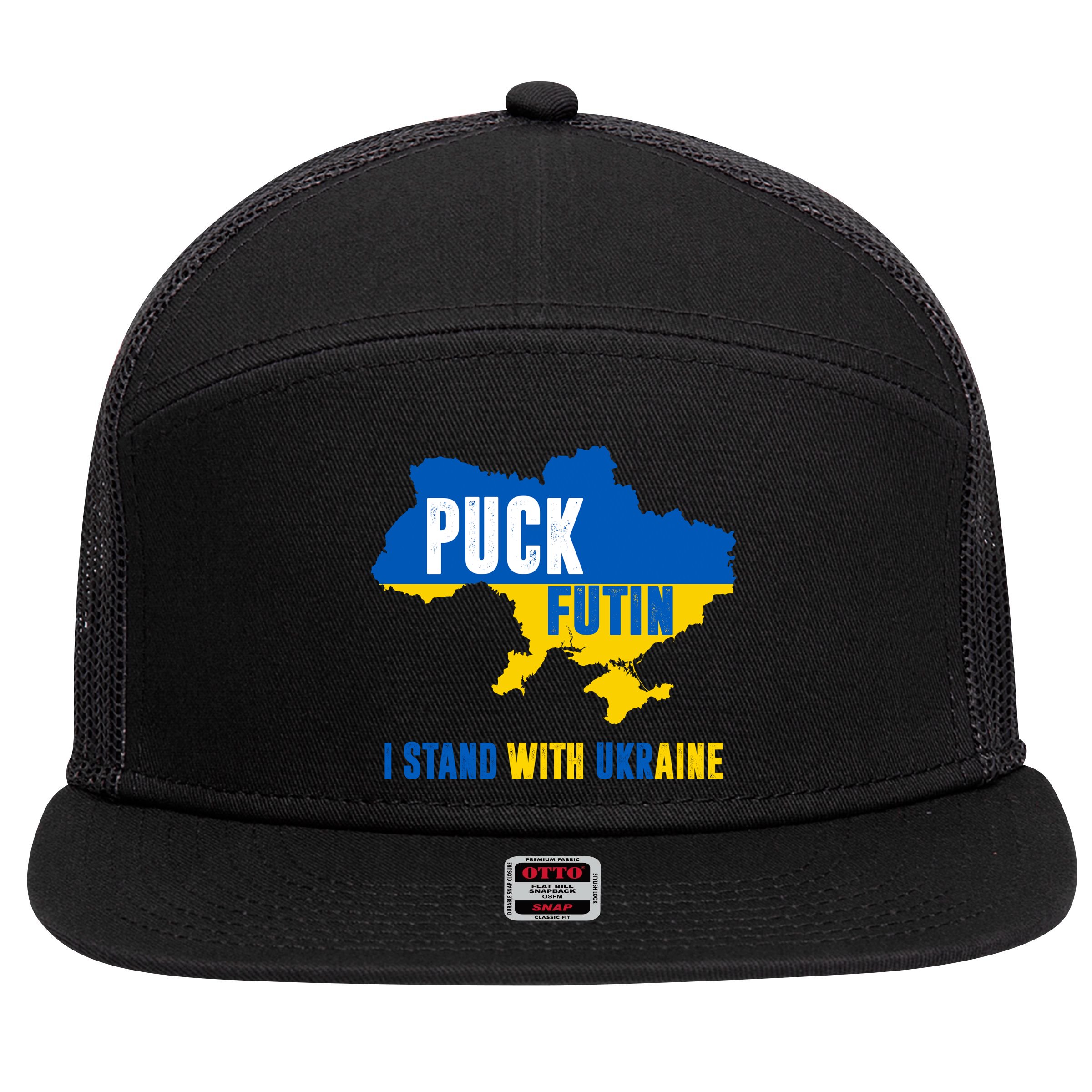 I Stand With Ukraine Puck Futin 7 Panel Mesh Trucker Snapback Hat