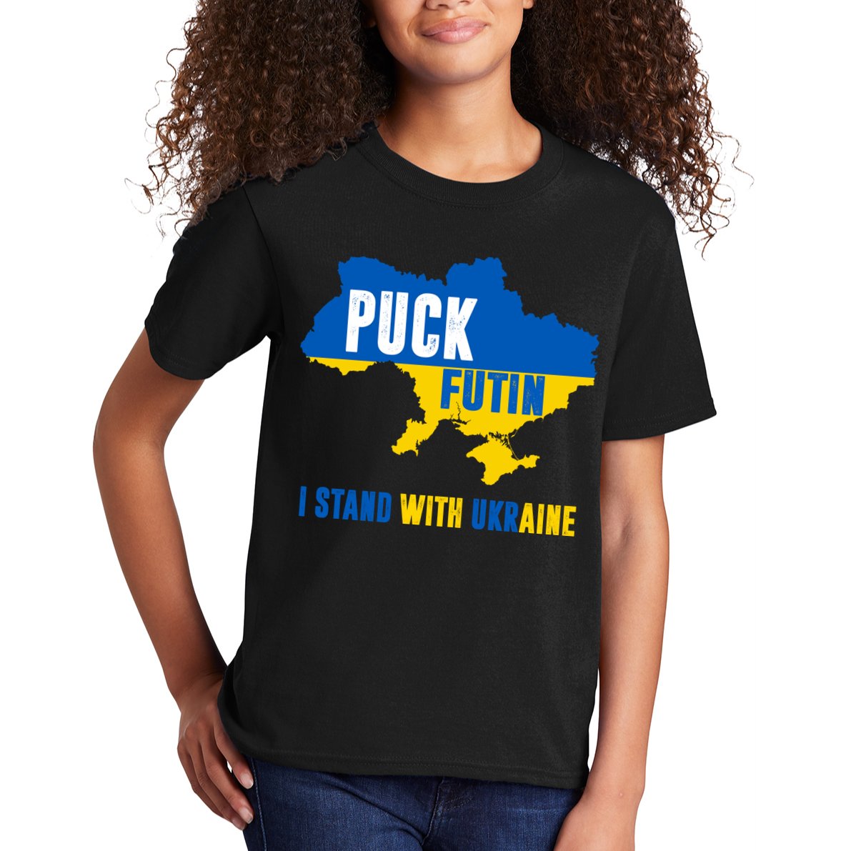 I Stand With Ukraine Puck Futin Kids T-Shirt