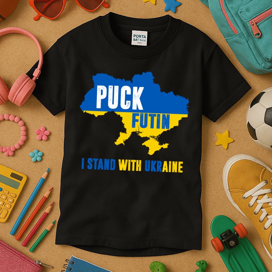 I Stand With Ukraine Puck Futin Kids T-Shirt