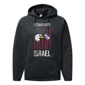 I Stand With Israel Eagle Flag Design Performance Fleece Hoodie