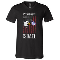 I Stand With Israel Eagle Flag Design V-Neck T-Shirt