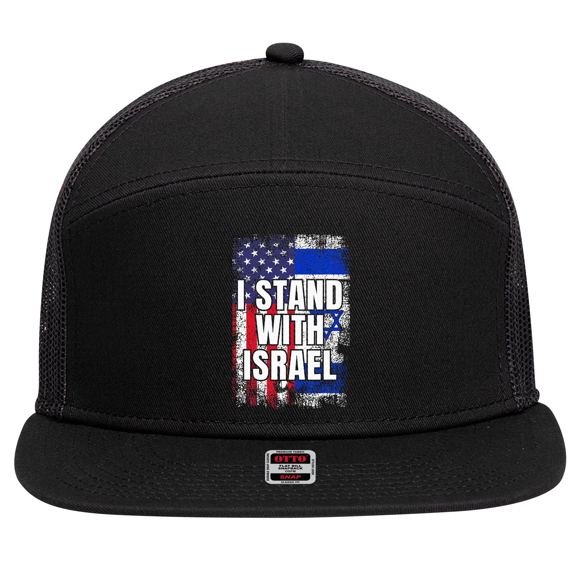 I Stand With Israel USA Israeli Flag 7 Panel Mesh Trucker Snapback Hat