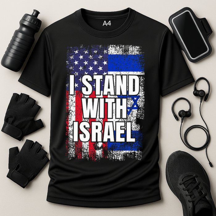 I Stand With Israel USA Israeli Flag Cooling Performance Crew T-Shirt