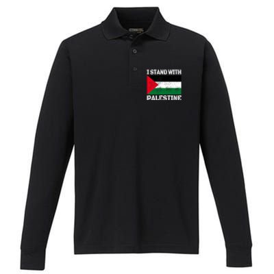 I Stand With Palestine Palestinian Flag Free Palestine Performance Long Sleeve Polo