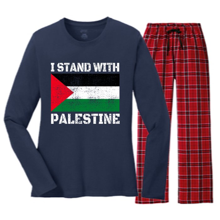 I Stand With Palestine Palestinian Flag Free Palestine Women's Long Sleeve Flannel Pajama Set 