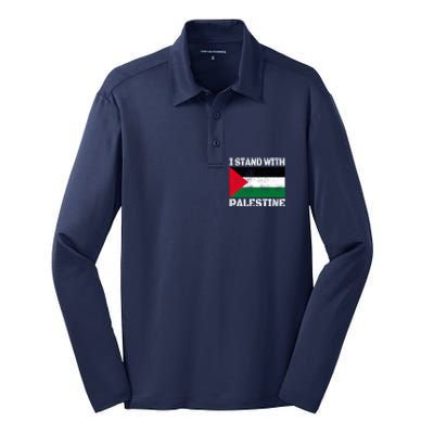 I Stand With Palestine Palestinian Flag Free Palestine Silk Touch Performance Long Sleeve Polo