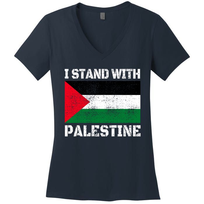 I Stand With Palestine Palestinian Flag Free Palestine Women's V-Neck T-Shirt