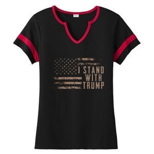 I Stand With Trump American Flag Military Ladies Halftime Notch Neck Tee