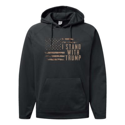 I Stand With Trump American Flag Military Performance Fleece Hoodie