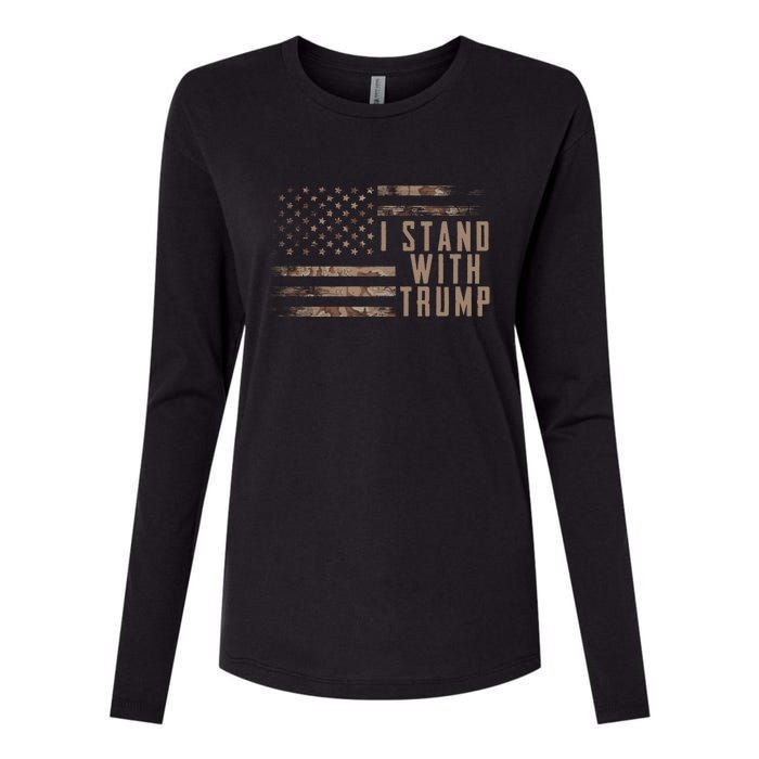 I Stand With Trump American Flag Military Womens Cotton Relaxed Long Sleeve T-Shirt