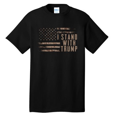 I Stand With Trump American Flag Military Tall T-Shirt