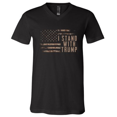 I Stand With Trump American Flag Military V-Neck T-Shirt