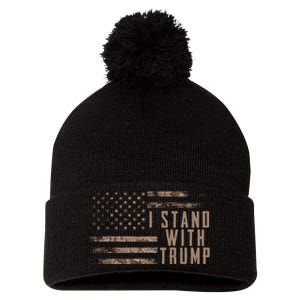 I Stand With Trump American Flag Military Pom Pom 12in Knit Beanie