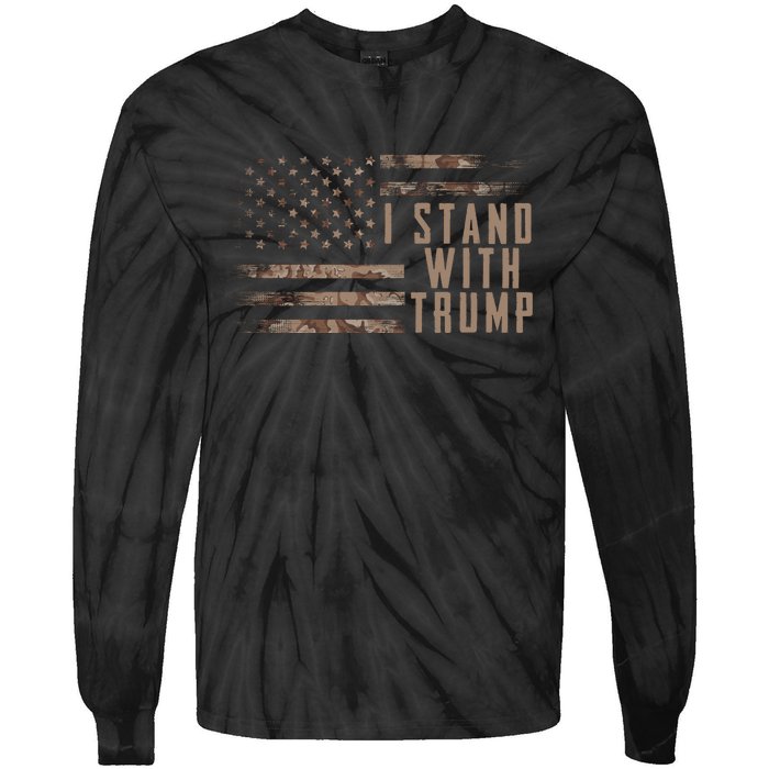 I Stand With Trump American Flag Military Tie-Dye Long Sleeve Shirt