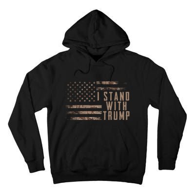 I Stand With Trump American Flag Military Tall Hoodie