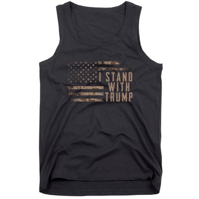 I Stand With Trump American Flag Military Tank Top