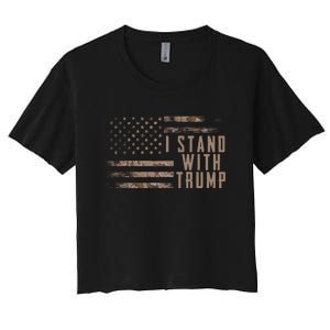 I Stand With Trump American Flag Military Women's Crop Top Tee