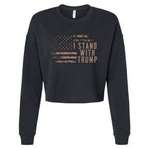 I Stand With Trump American Flag Military Cropped Pullover Crew