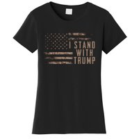 I Stand With Trump American Flag Military Women's T-Shirt